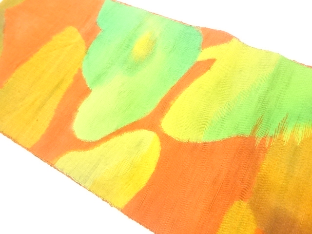 アンティーク　手織り紬抽象花模様織り出し名古屋帯